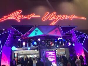 Red LED lights with the words Las Vegas spelled out and installed for an Infocomm event