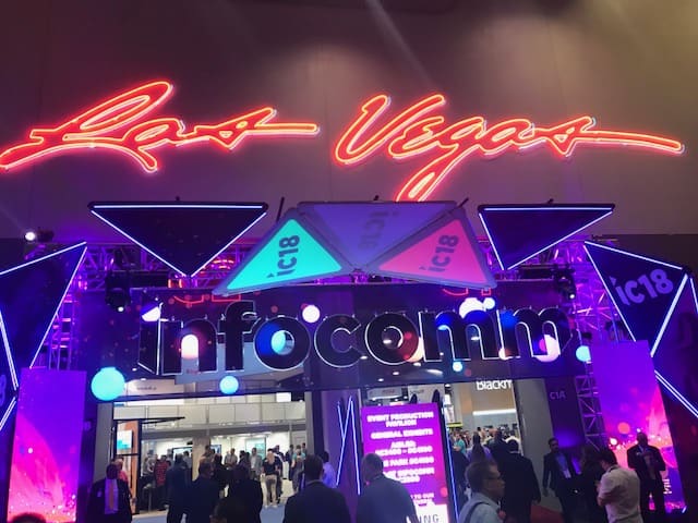 Red LED lights with the words Las Vegas spelled out and installed for an Infocomm event