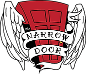 Red and white Narrow Door logo