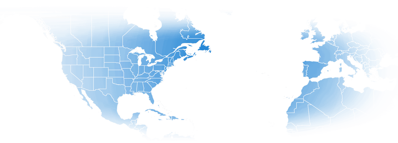 Graphics illustration of a blue map of North America and part of Europe and Africa