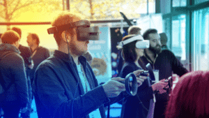People testing out a Virtual Reality gear during an event